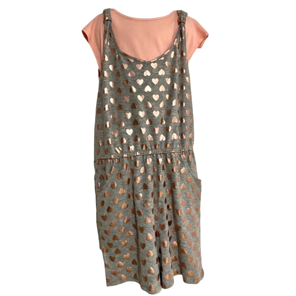 US Angels Girl’s Romper Jumpsuit Top Set Gray Pink Size Large NWT